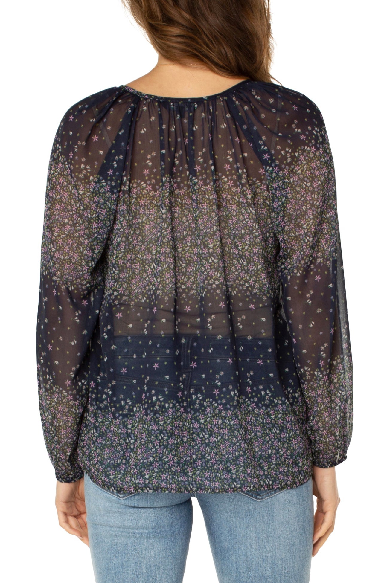 LIVERPOOL SHIRRED BLOUSE W/ NECK TIES