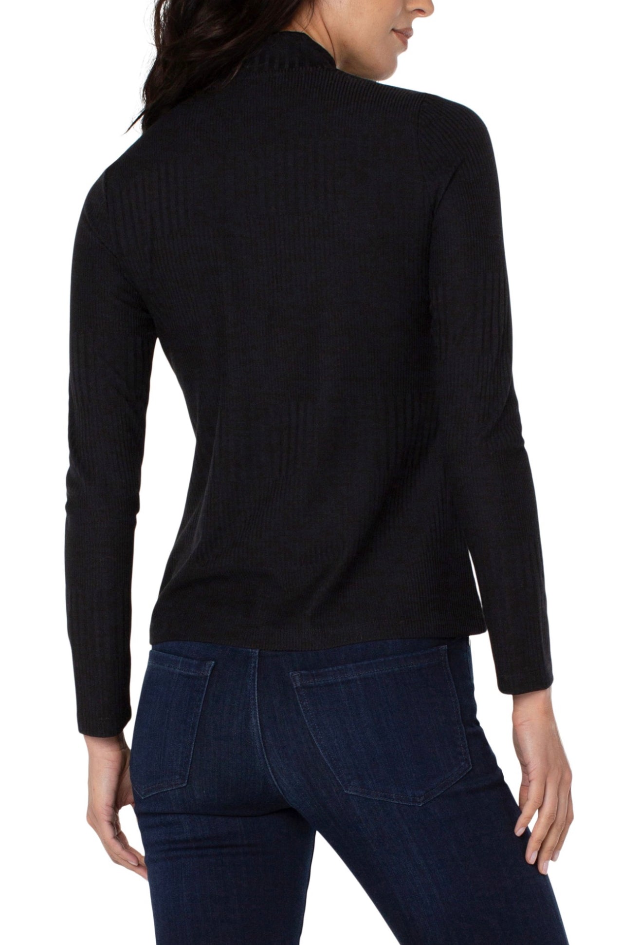 LIVERPOOL MOCK NECK LONG SLV RIB KNIT TOP