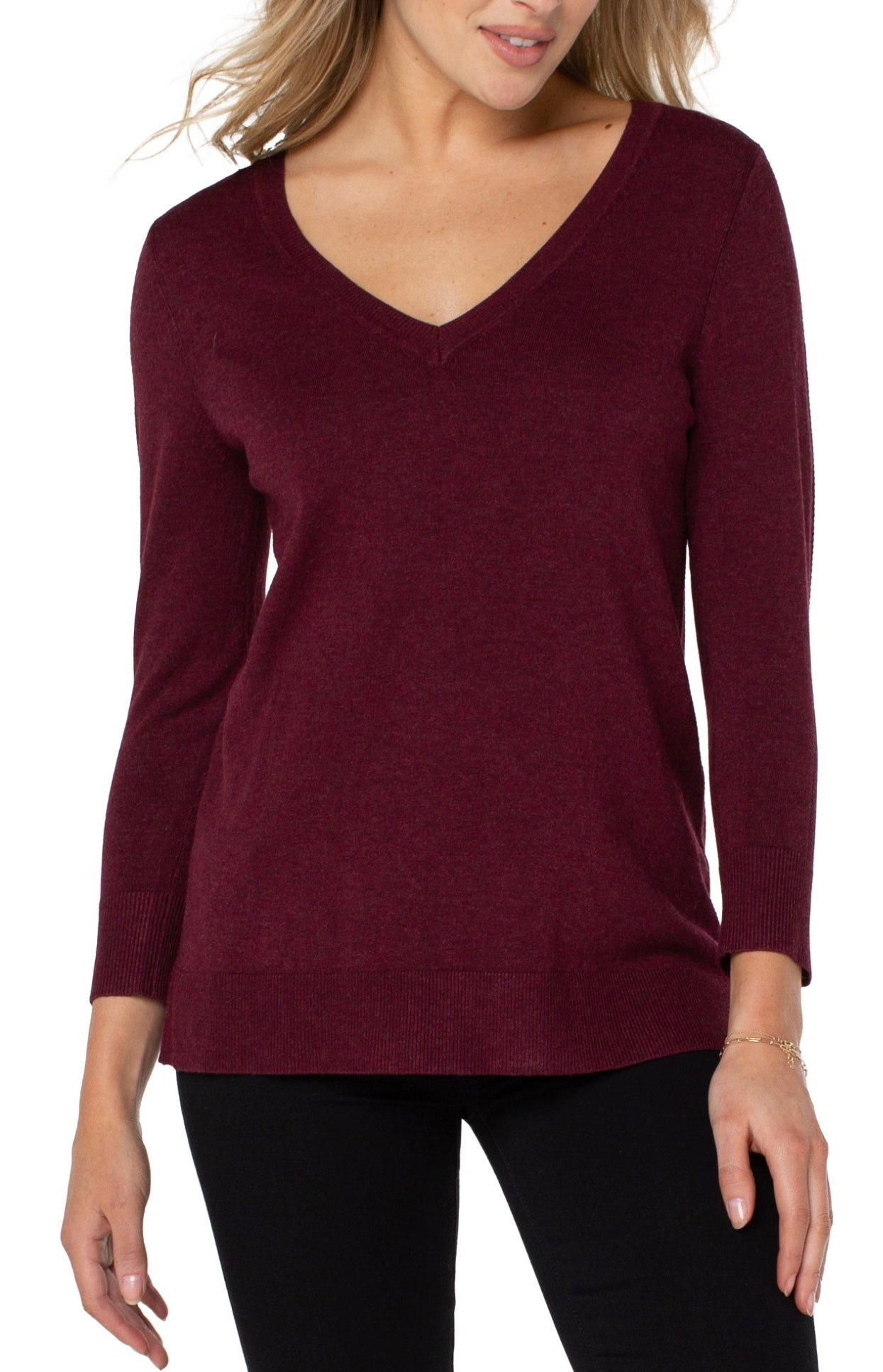 LIVERPOOL 3/4 SLV V NECK SWEATER