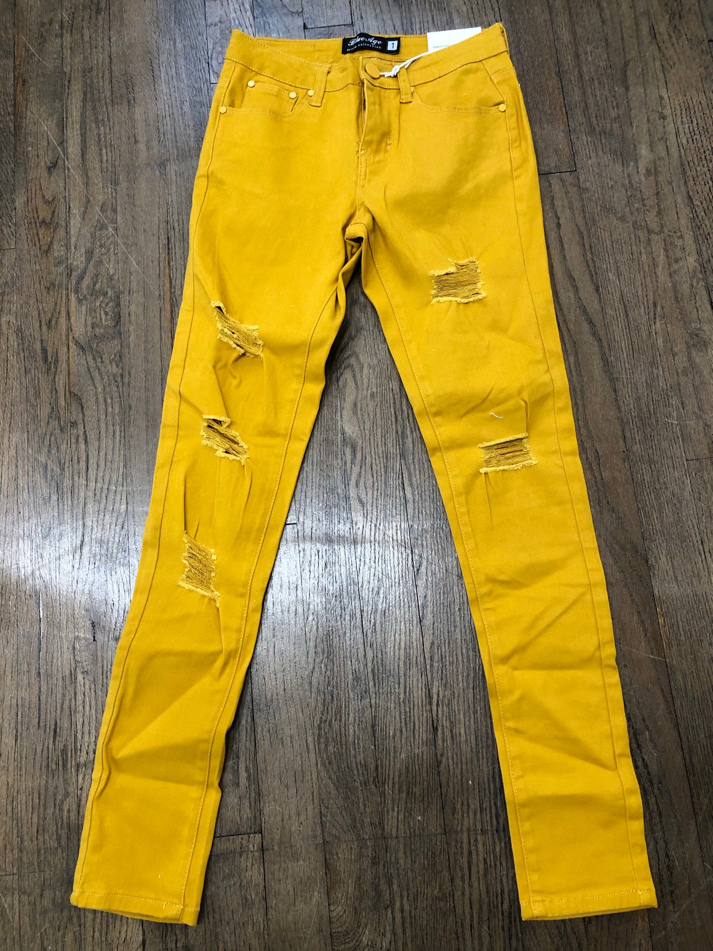 MUSTARD PANTS SLIGHT DISTRESS