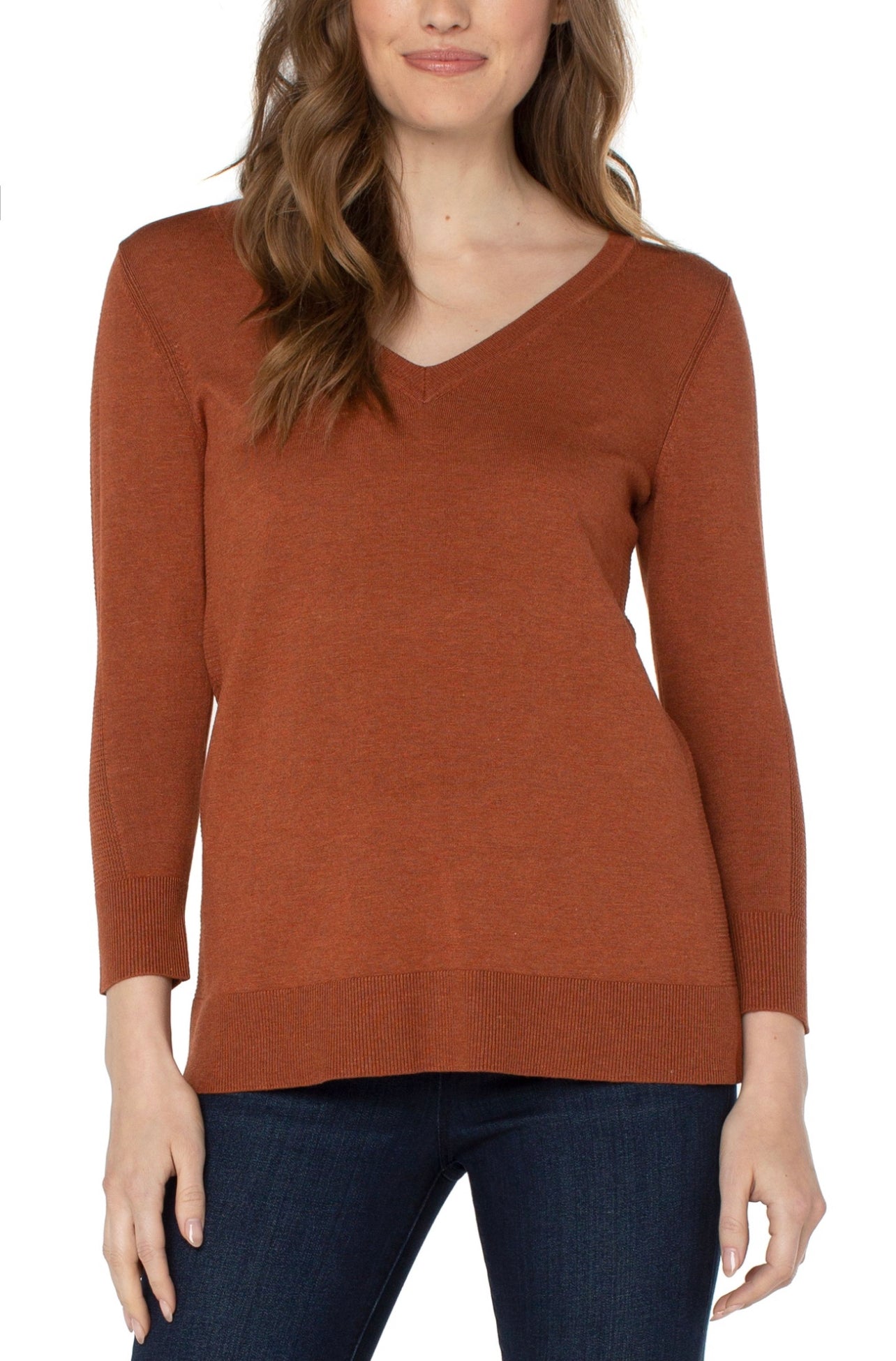 LIVERPOOL 3/4 SLV V NECK SWEATER
