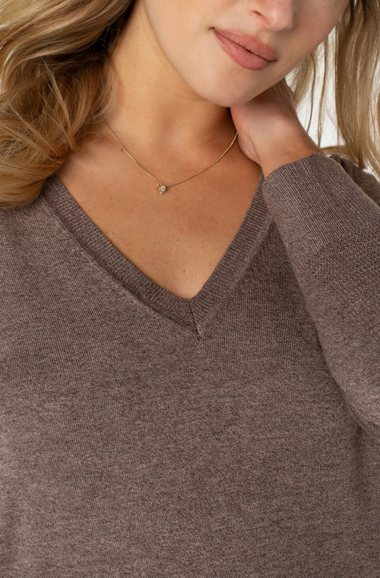 LIVERPOOL 3/4 SLV V NECK SWEATER