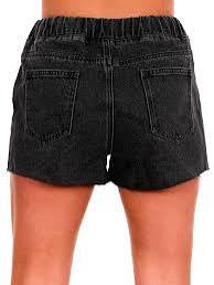DISTRESSED DENIM DRAWSTRING SHORTS