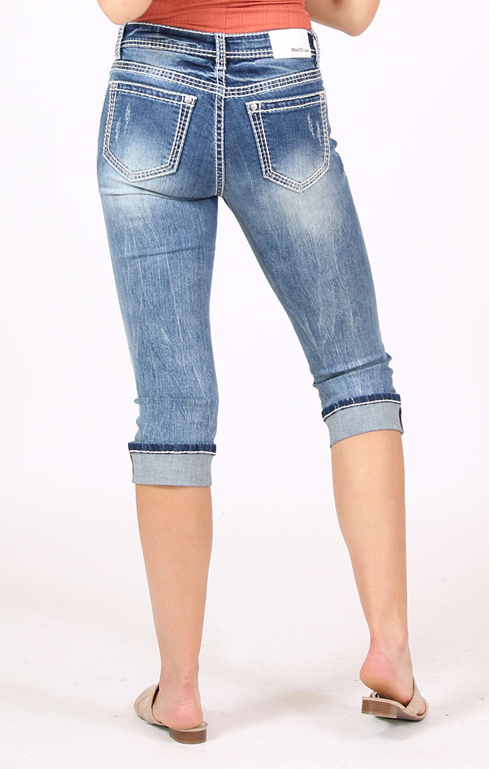 GRACE CAPRI MED WASH WHITE STITCHING