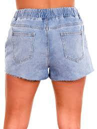 DISTRESSED DENIM DRAWSTRING SHORTS