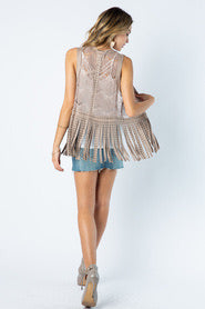 VOCAL LACE VEST WITH STUDDED FRINGES