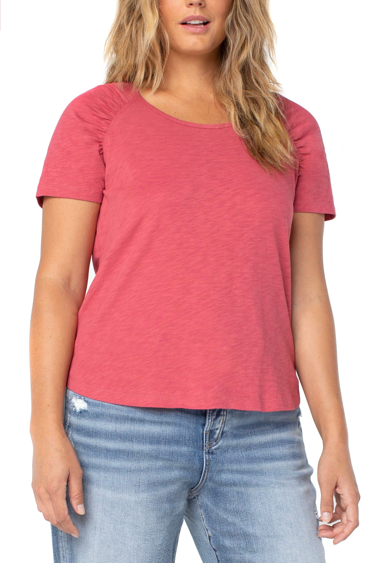 LIVERPOOL SHIRRED RAGLAN SLUB KNIT TEE
