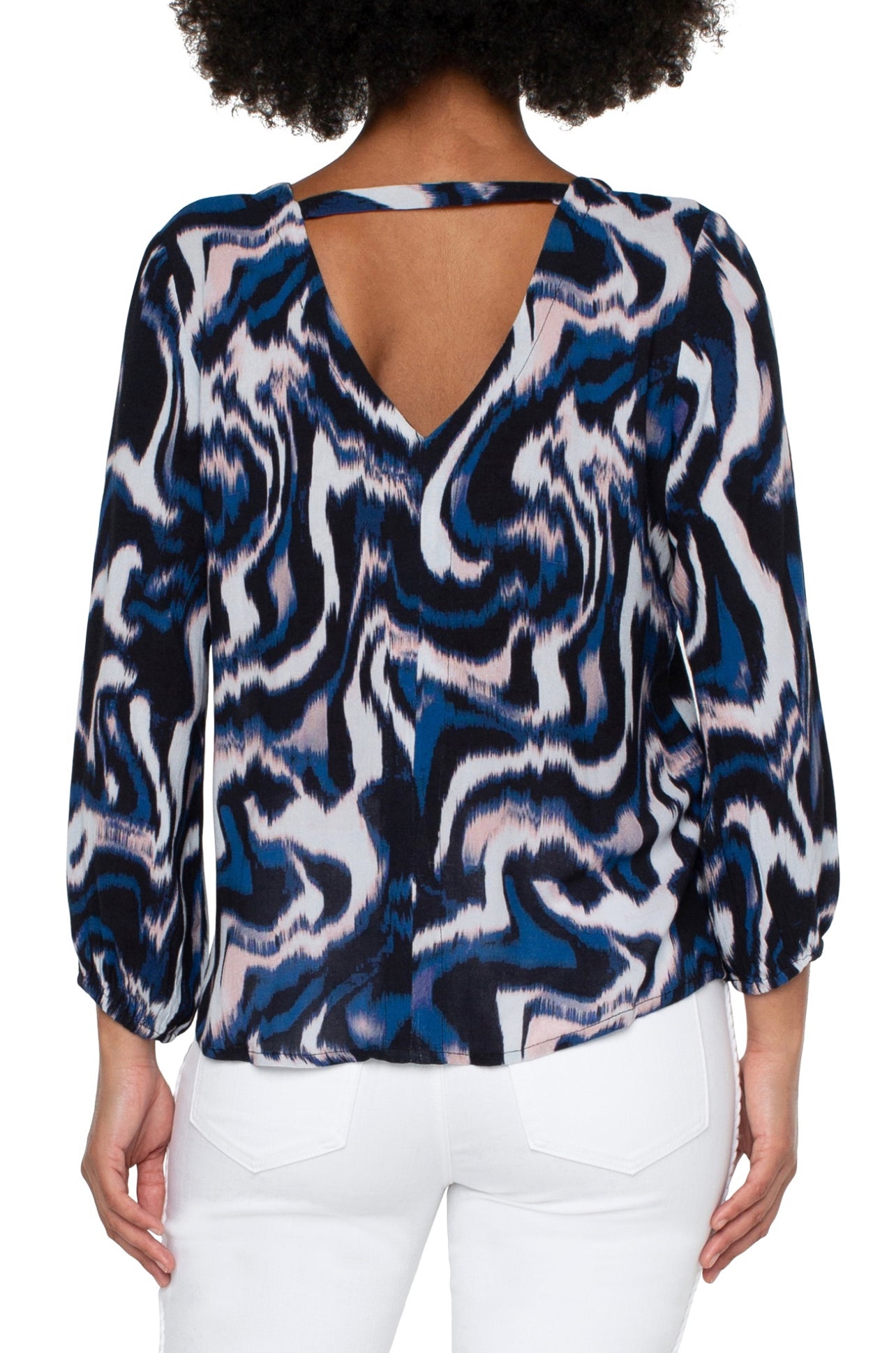 LIVERPOOL 3/4 SLEEVE DOUBLE V NECK WOVEN TOP