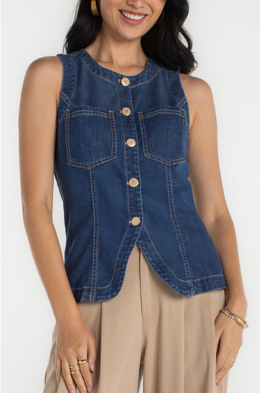 Crewneck split front vest with buttons ￼