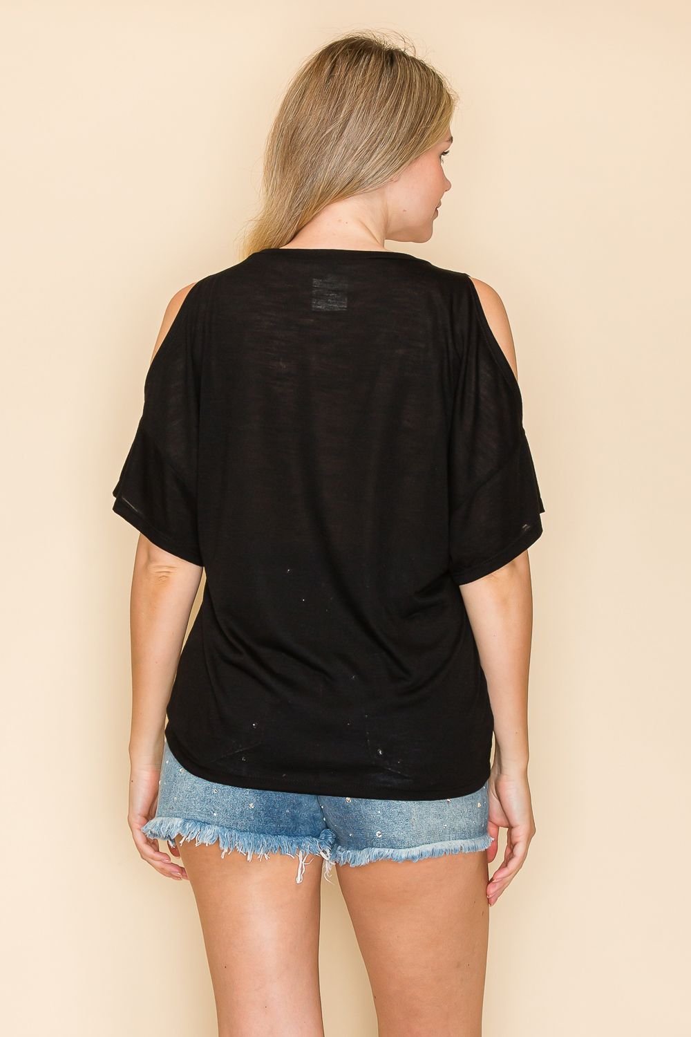 Wild West Desert printed cold shoulder sleeve top in black