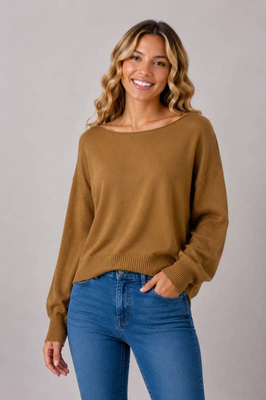 Boat Neck Pullover Sweater