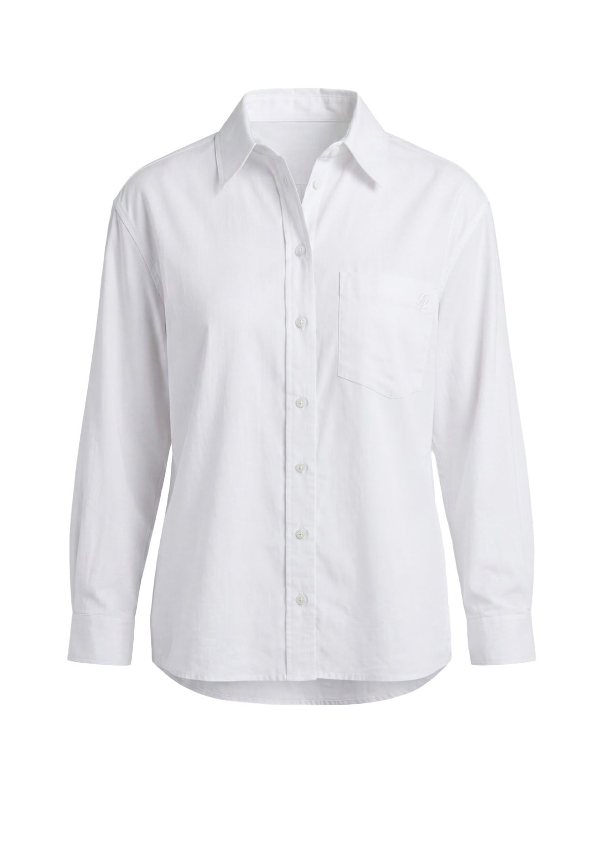 Long sleeve button front woven boyfriend shirt in white