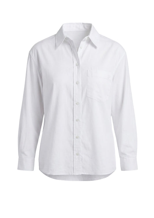 Long sleeve button front woven boyfriend shirt in white
