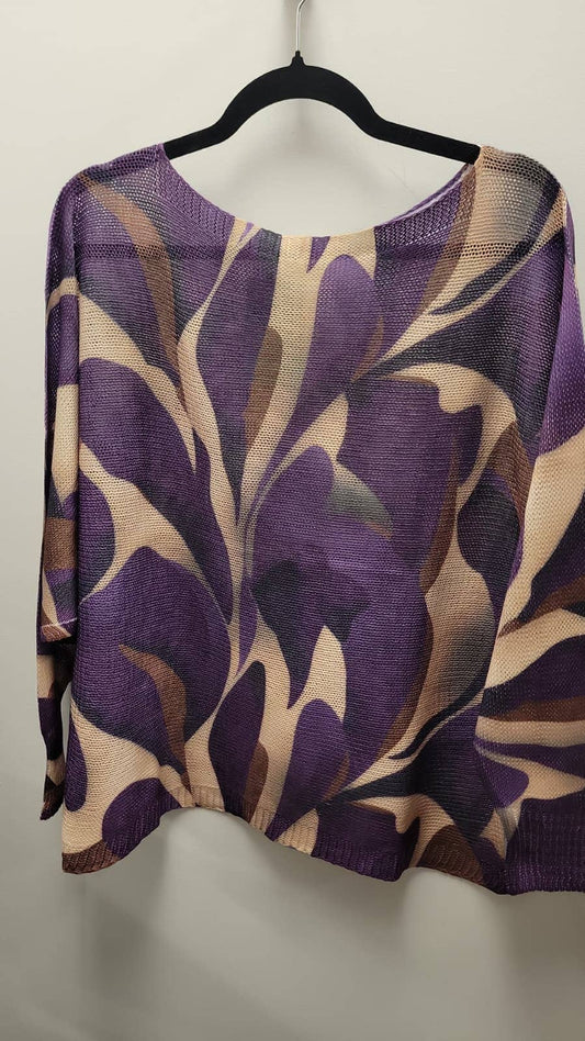 VILP Purple Leaves Round Knit Printed Sweater LOOWIE