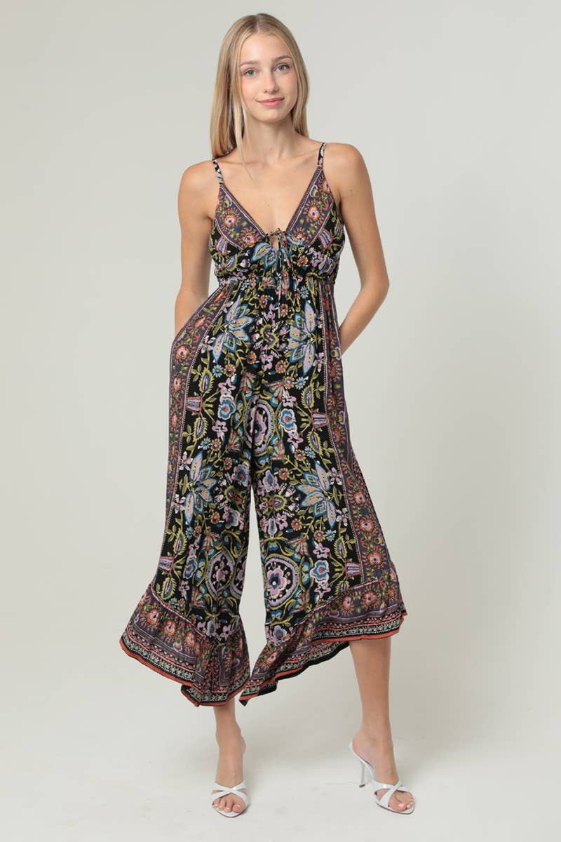 V NECK ANGLED HEM JUMPSUIT