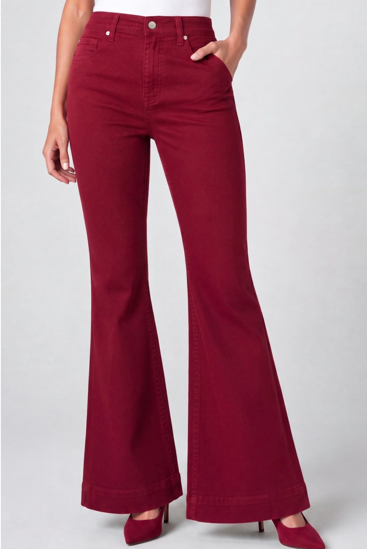 Hannah, comfort waist with flair in Cranberry