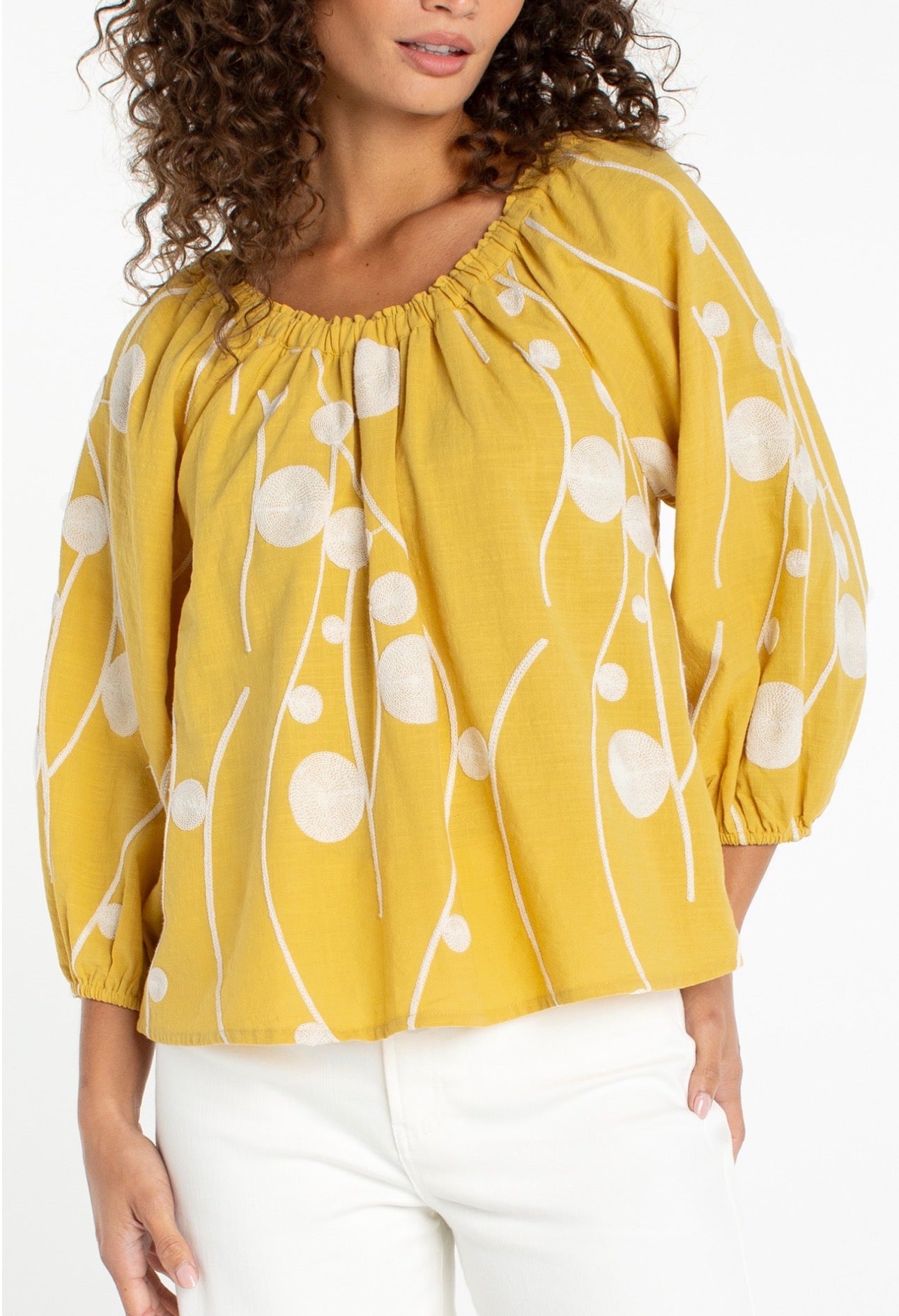 Three-quarter sleeve woven top