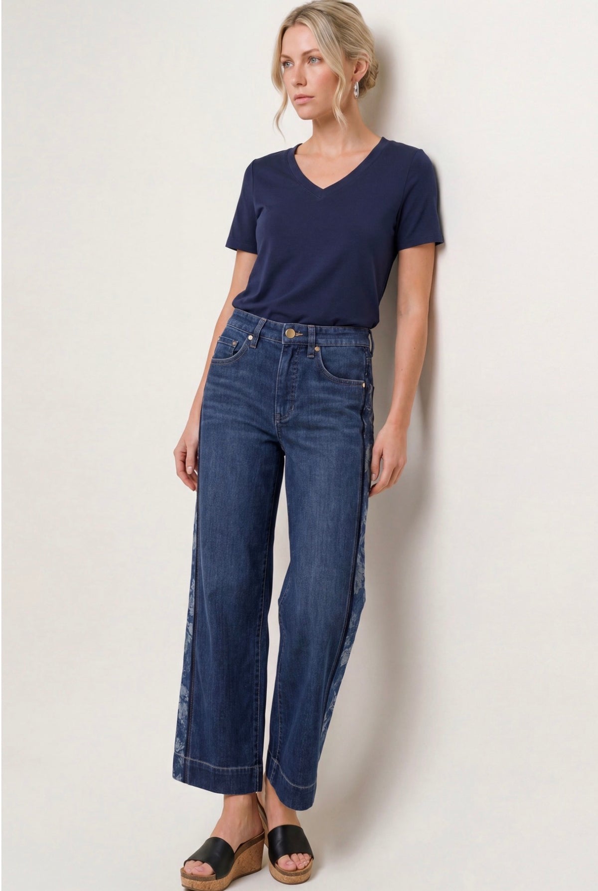 Stride wide leg jeans with Jacquard vertical stripe down leg