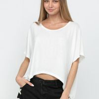 WIDE NECK SHORT SLEEVE DOLMAN TOP