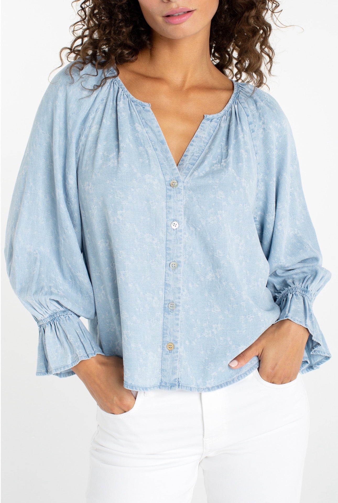 3/4 sleeve button front top