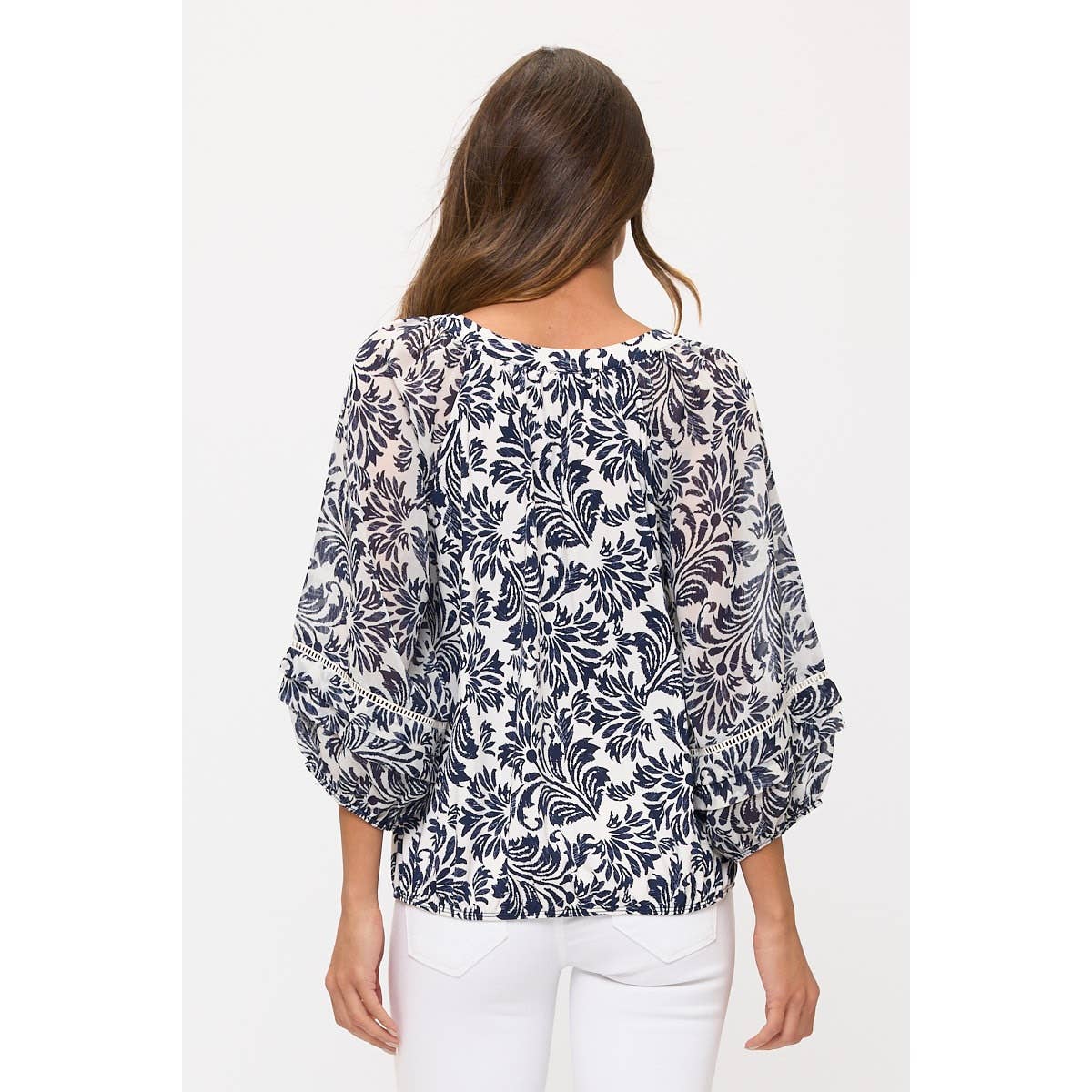 FLORAL MIX MEDIA LATTICE DETAIL BUBBLE HEM PEASANT