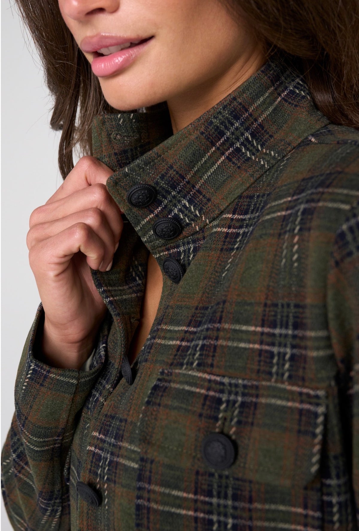 Funnel neck field jacket plaid