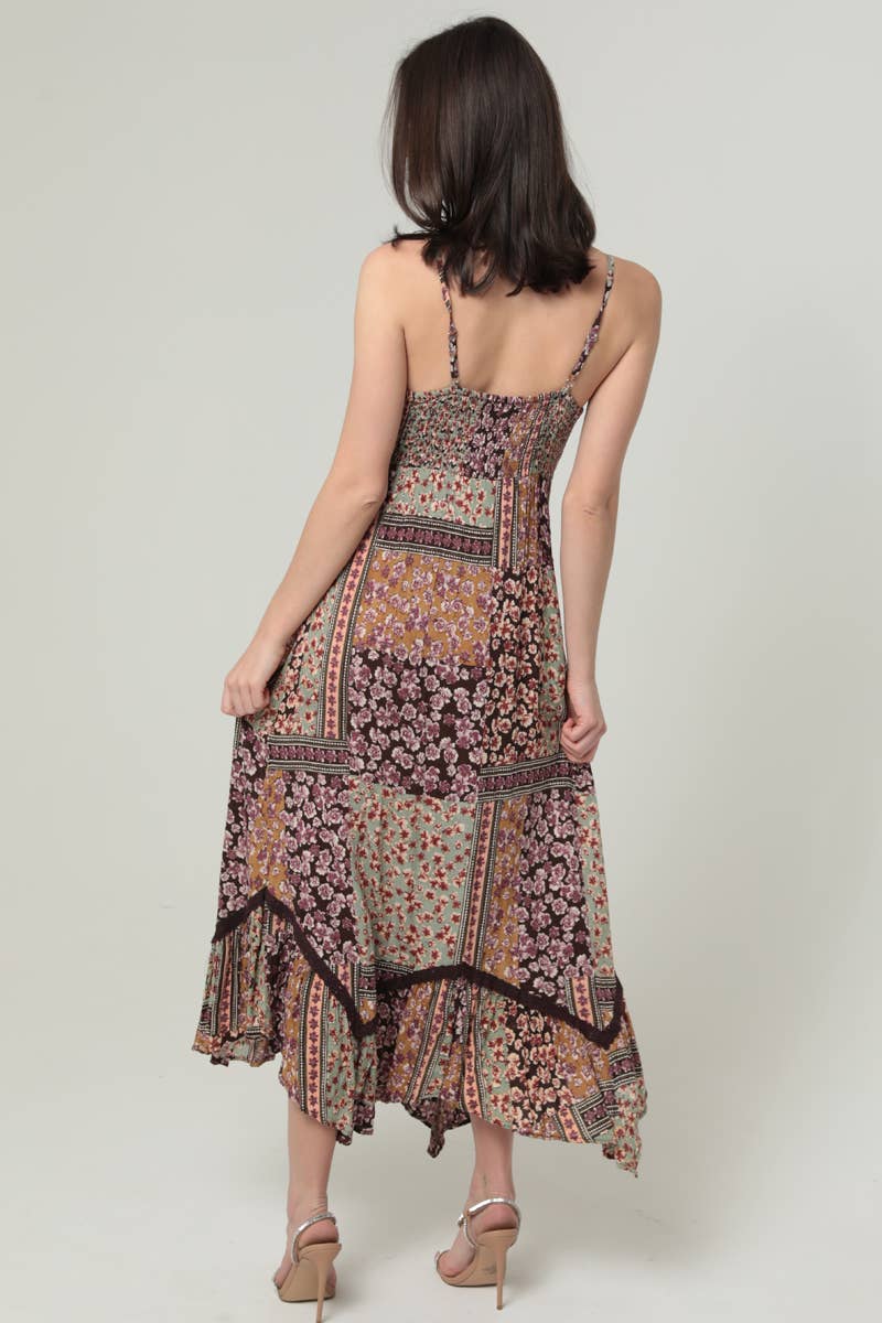 V NECK LACE TRIM MAXI DRESS