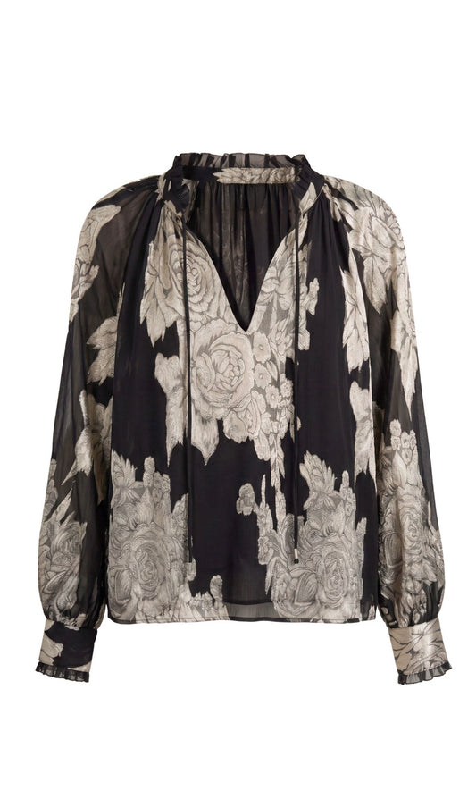 Long sleeve woven top with ties