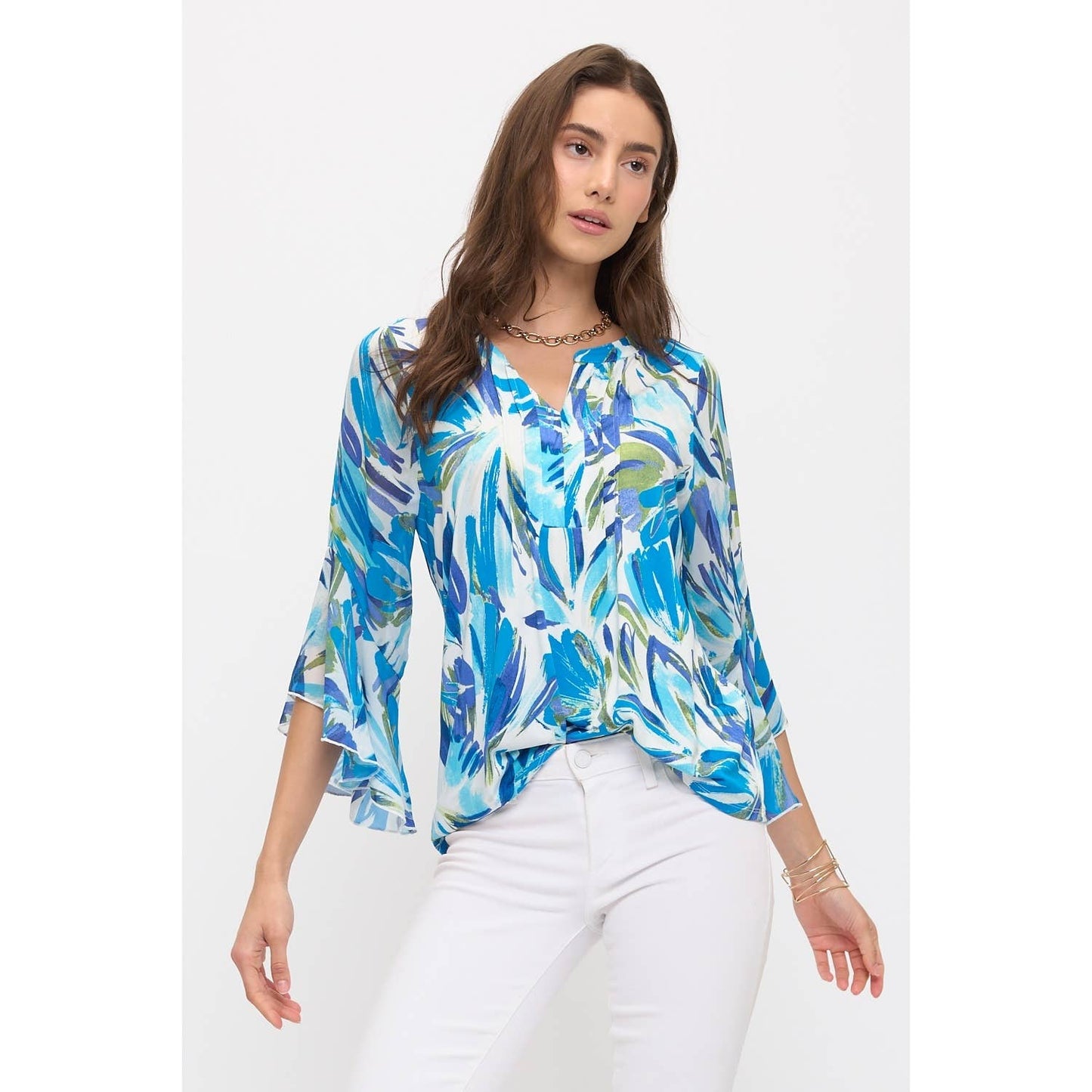 FLORAL MIX MEDIA PINTUCK BLOUSE