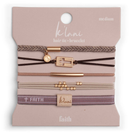 Gold Cross Faith Hair Tie Bracelet Set
