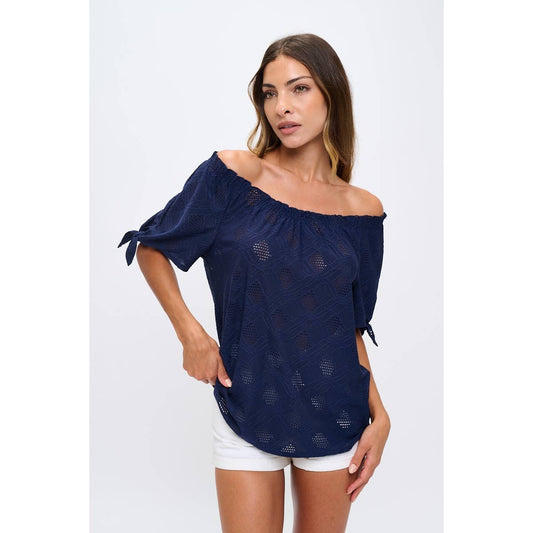 OFF SHOULDER EYELET PEASANT