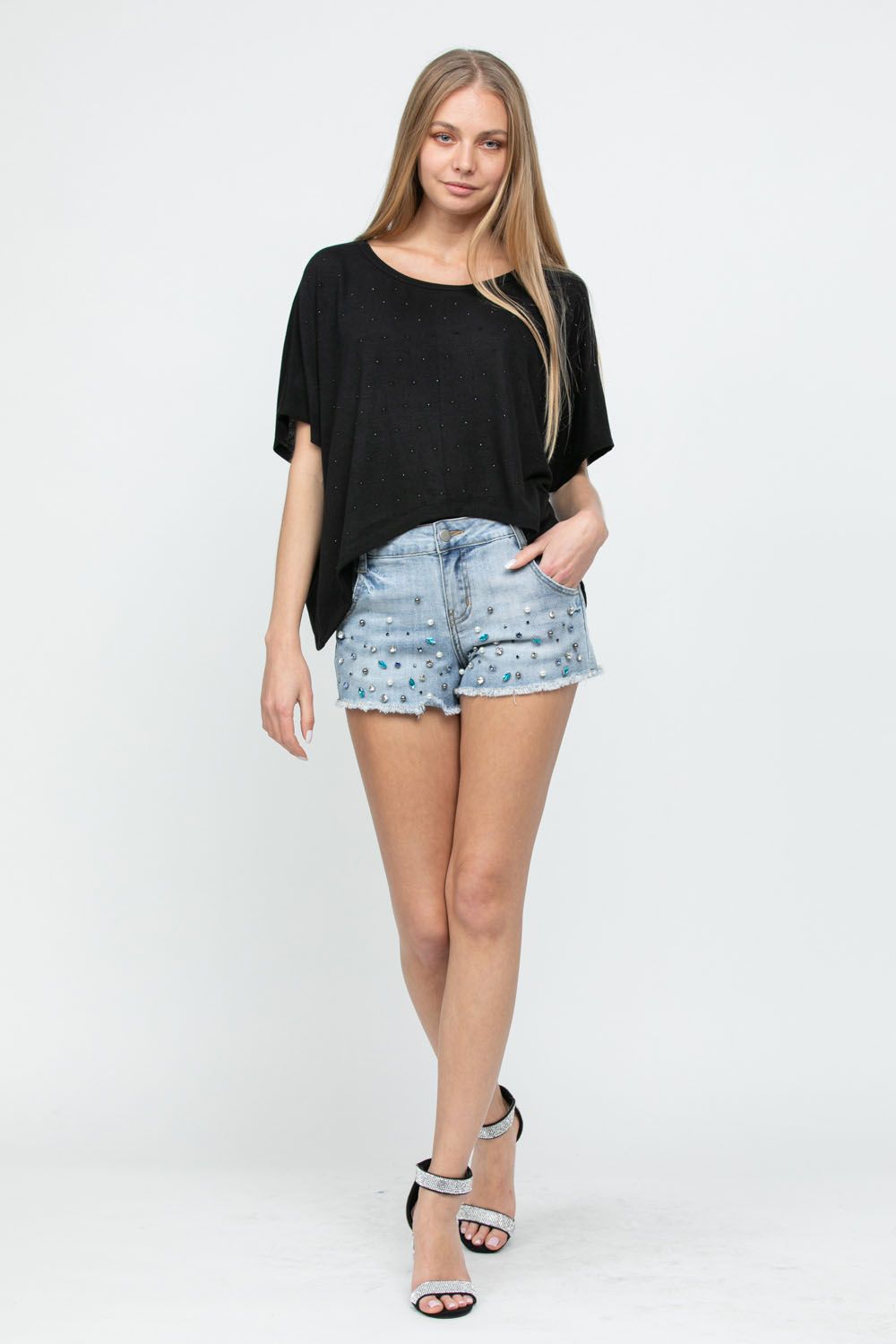 WIDE NECK SHORT SLEEVE DOLMAN TOP
