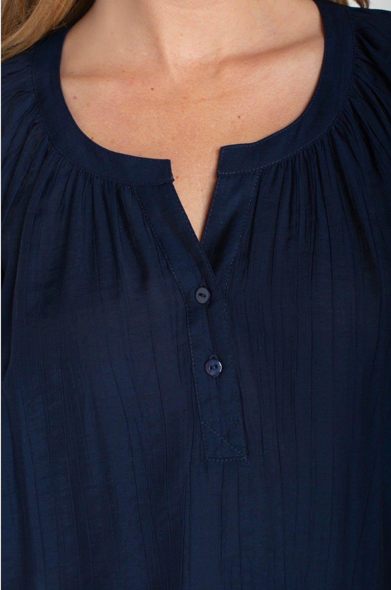 Short sleeve, half placket woven blouse