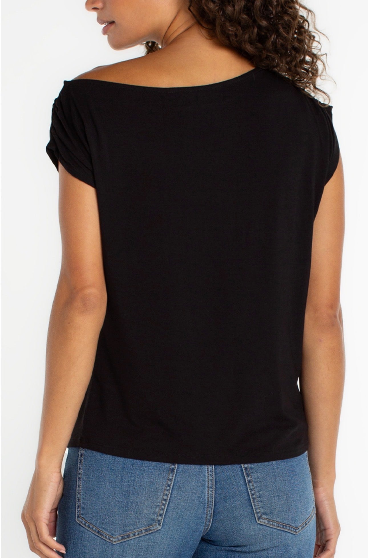 Short sleeve, off one shoulder knit top