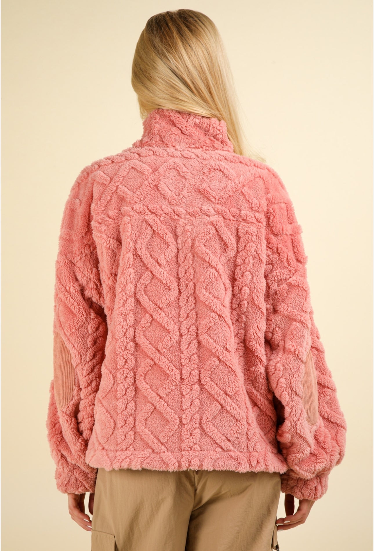 Fuzzy Fleece Cozy Cable Pattern Henley Top