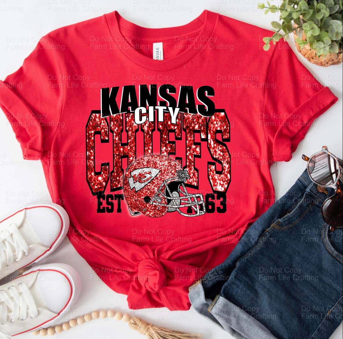 Kansas City Chiefs sequins  T-shirt.