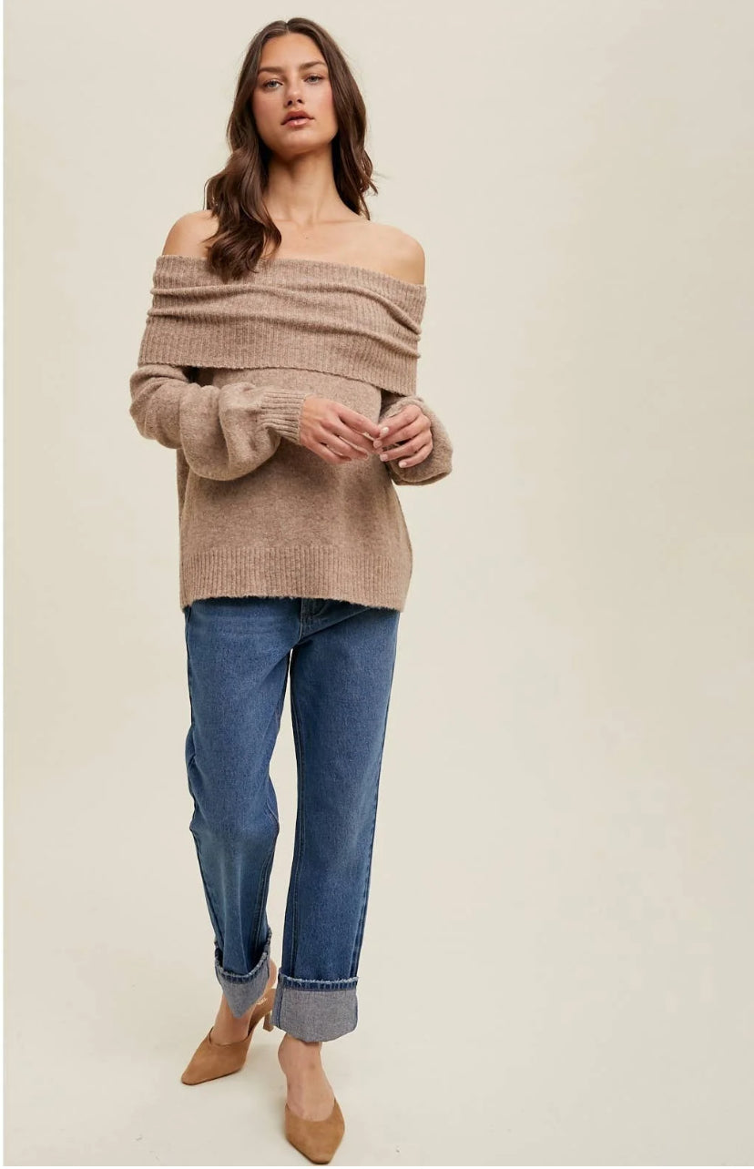 OFF THE SHOULDER SWEATER IN MOCHA