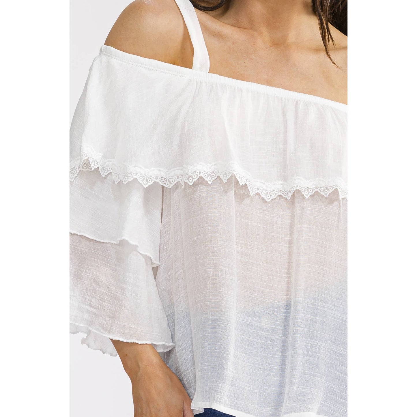 CROCHET COLD SHOULDER BLOUSE