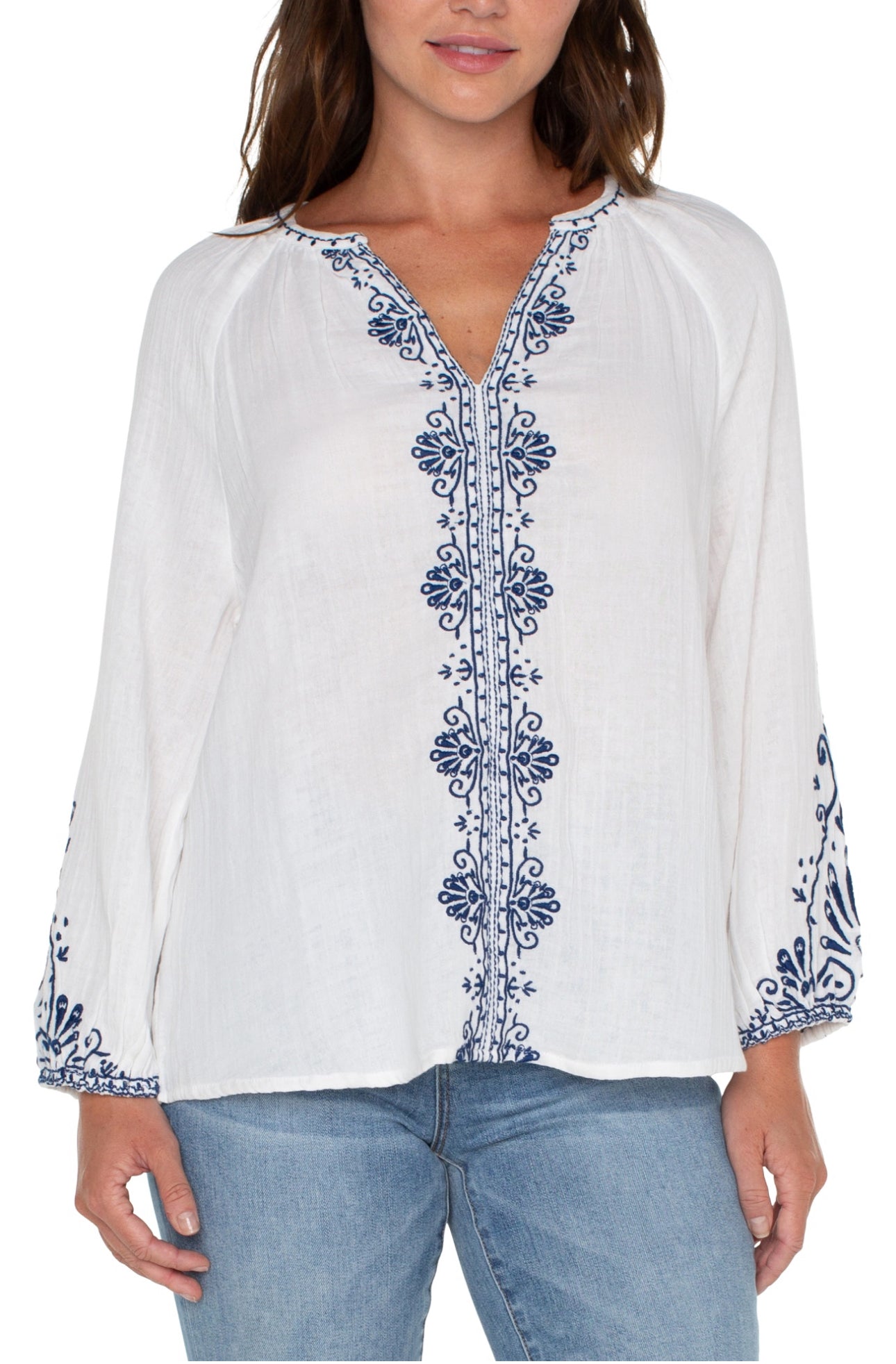 Long sleeve embroidered top