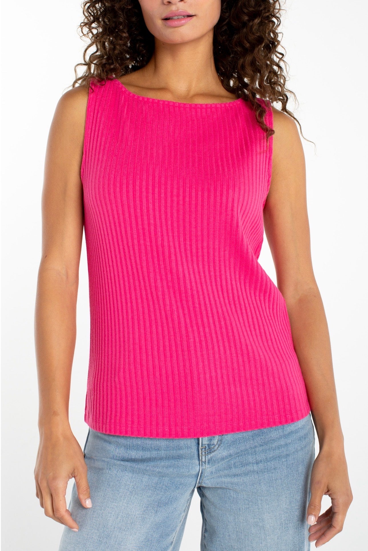 Sleeveless high boat, neck knit top