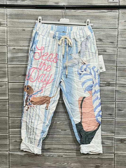 ZOPTBSB Printed Pants Sky Blue