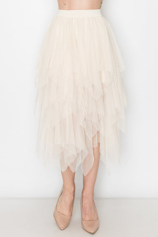 CREAM LINED TIER MESH SKIRT