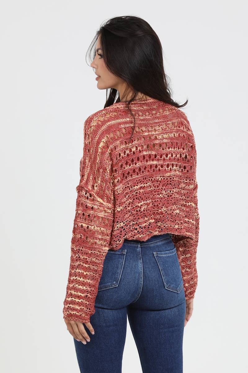 OPEN KNIT V NECK PULLOVER SWEATER