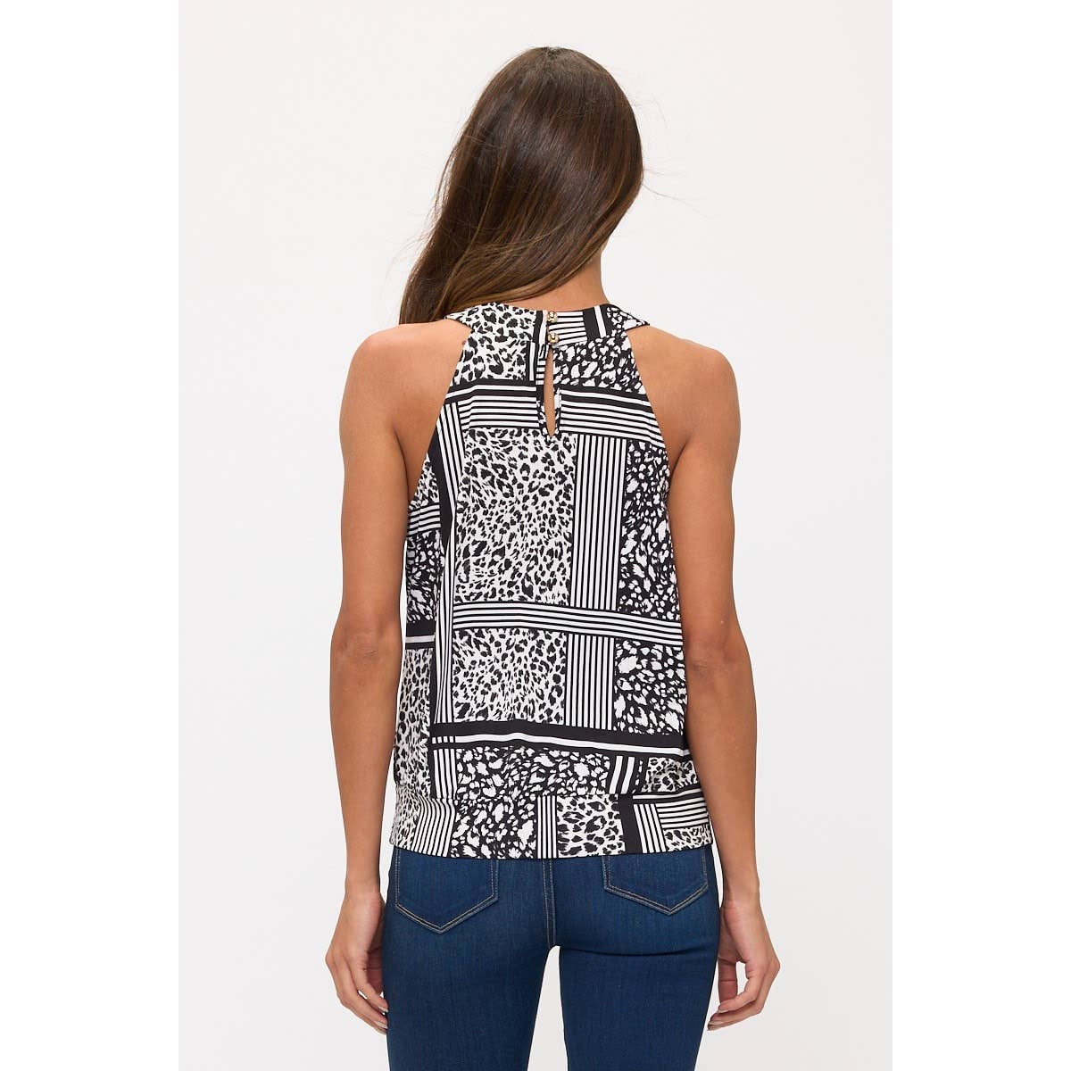 ANIMAL PRINT SLEEVELESS BANDED BOTTOM CLEO TANK