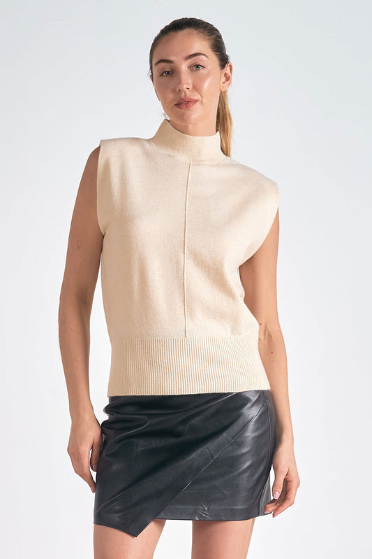 SLEEVELESS MOCK NECK SWEATER