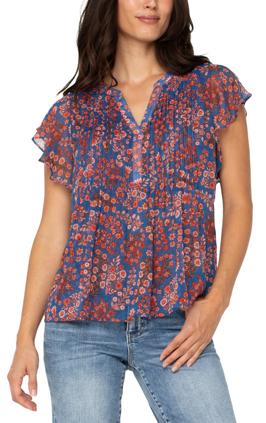 DOUBLE LAYER FLUTTER SLEEVE WOVEN TOP