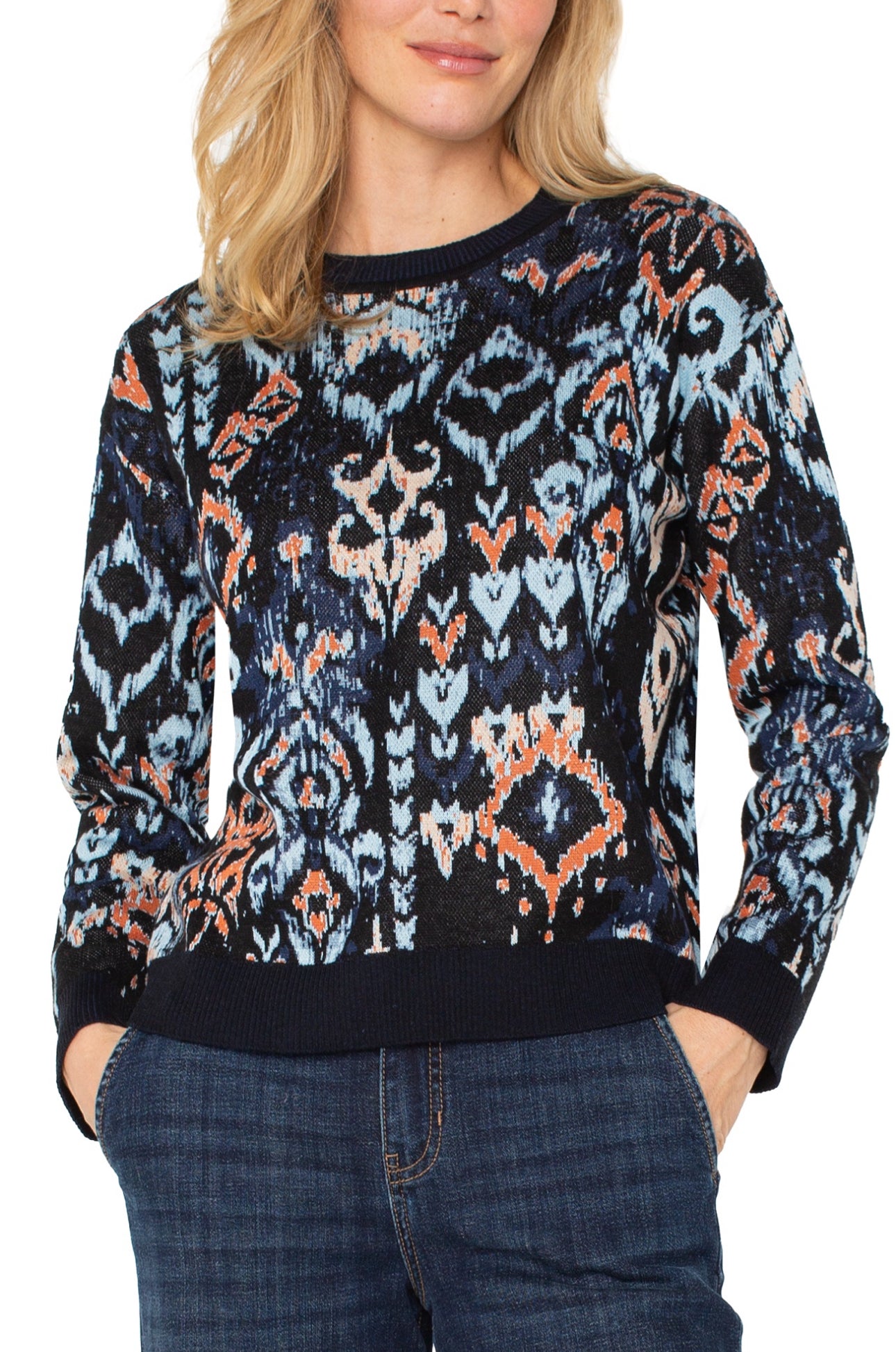 LONG SLEEVE CREW NECK DROPPED SHOULDER SWEATER