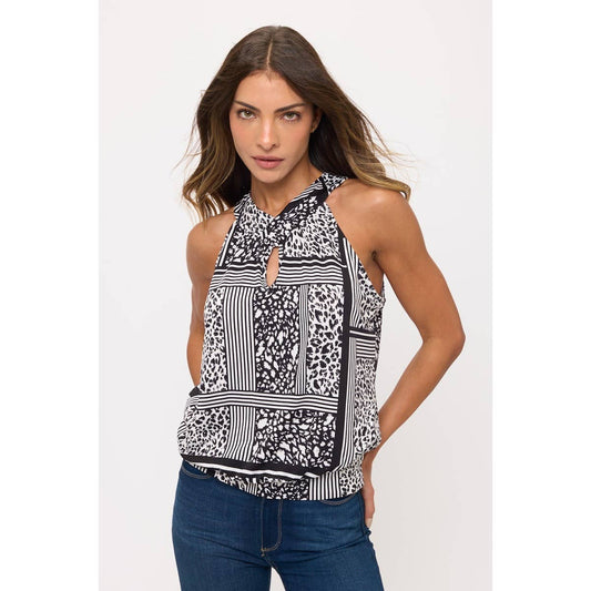 ANIMAL PRINT SLEEVELESS BANDED BOTTOM CLEO TANK