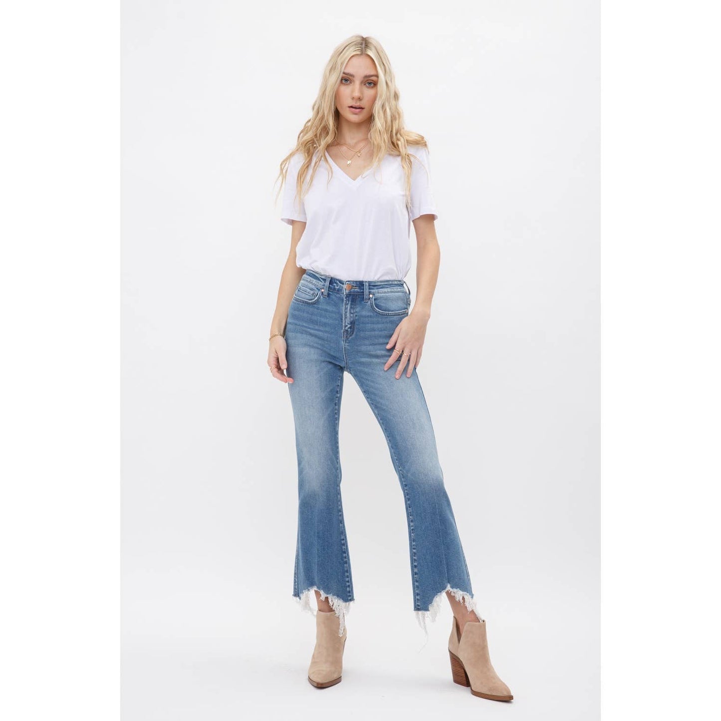 MOSCATO HIGH RISE CROP FLARE WITH UNEVEN HEM