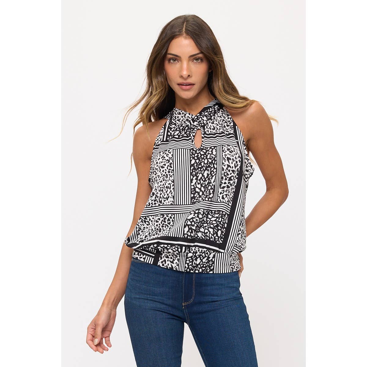 ANIMAL PRINT SLEEVELESS BANDED BOTTOM CLEO TANK